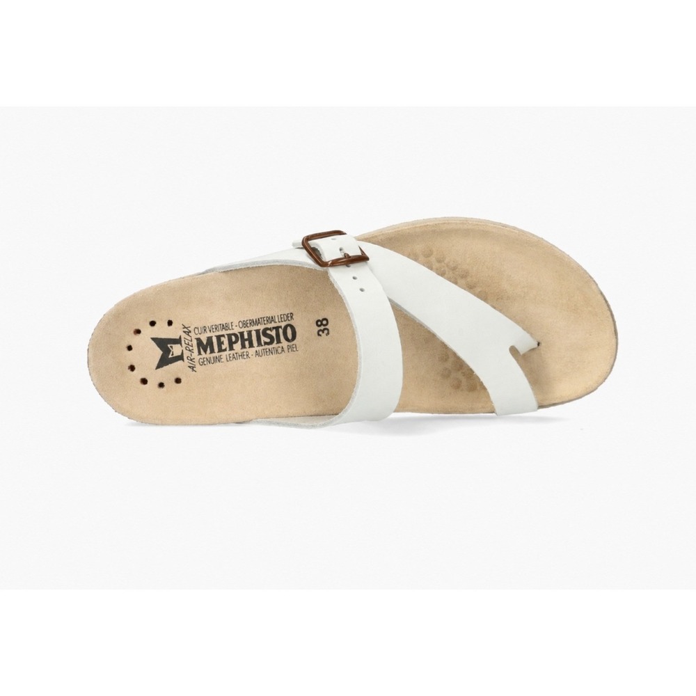 Mephisto Helen White Leather Sandals Comfort Cork Footbed Size 37 EU 7 US
